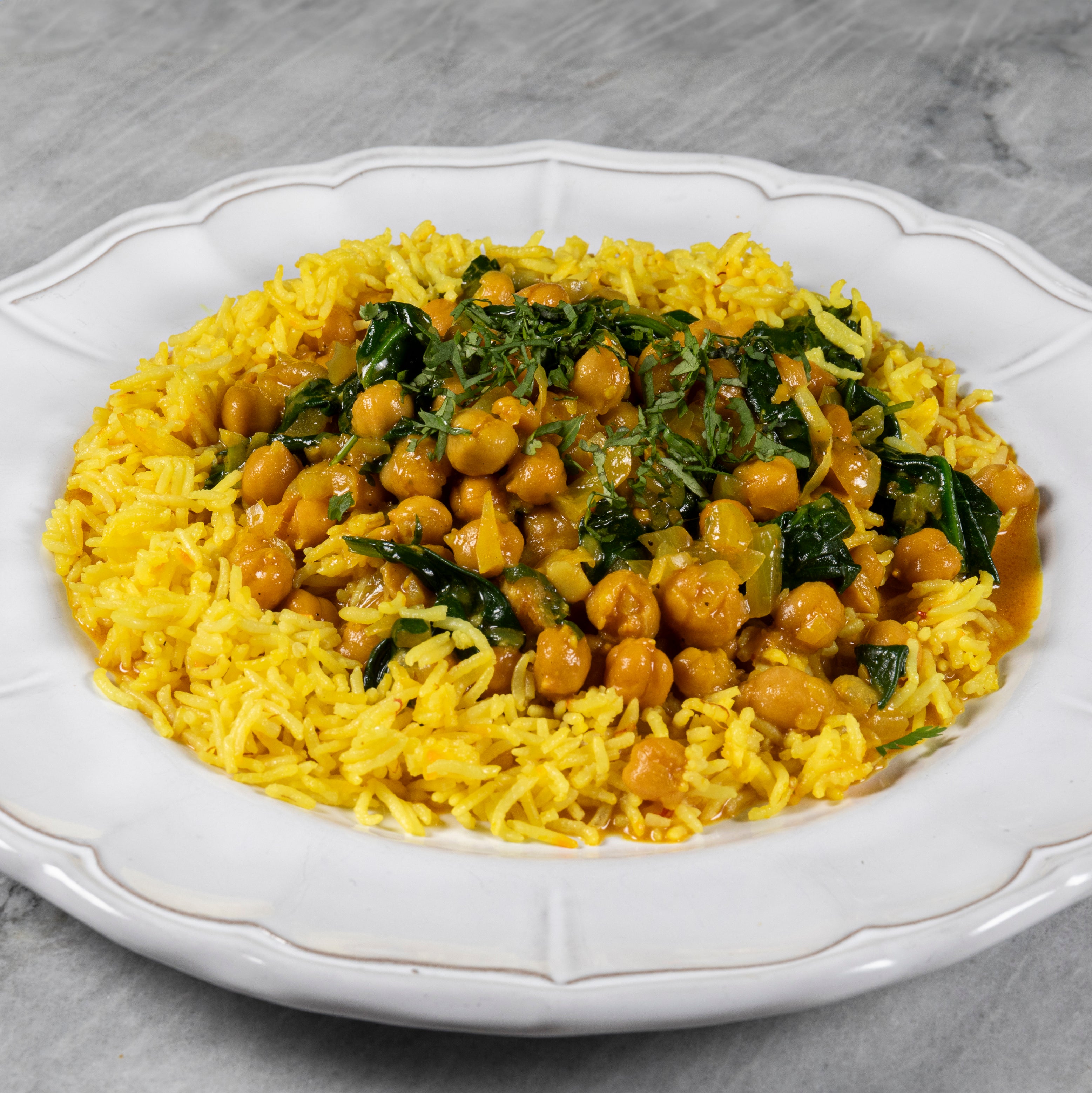 Spiced Chickpea Stew with Coconut, Turmeric & Saffron Basmati Rice