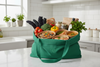 create an image of a sustainable green bag full of meals that was just delivered to my kitchen.