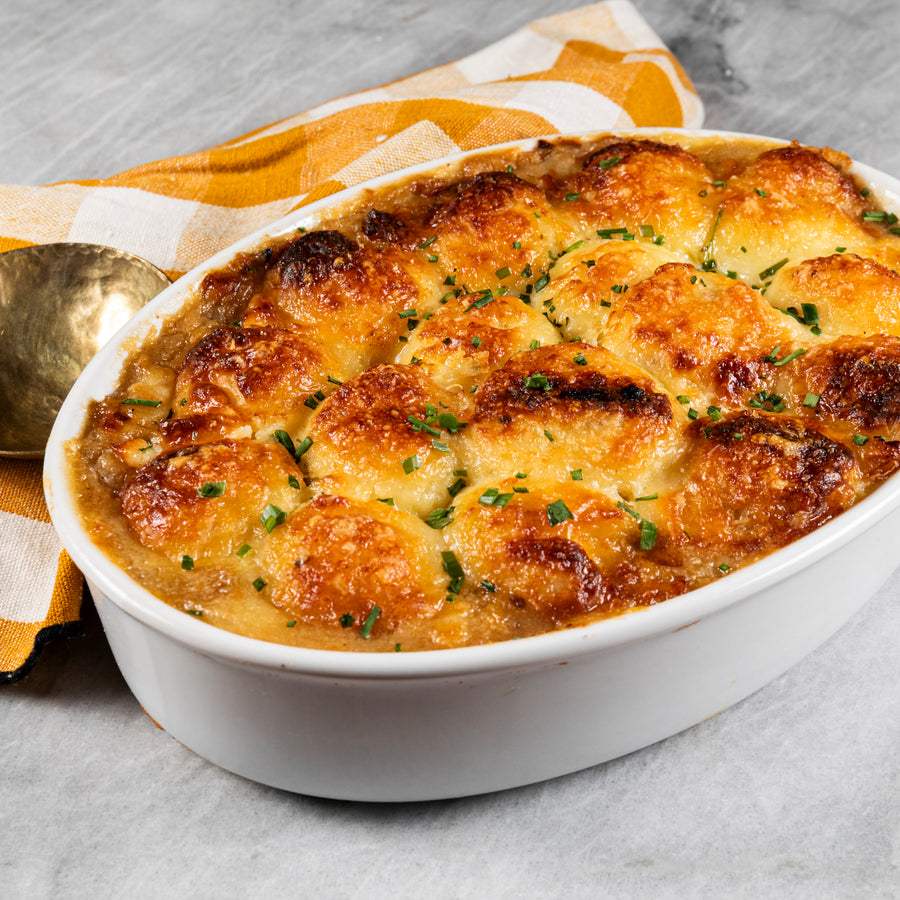 Hachis Parmentier, Braised Shredded Beef & Vegetables topped with Creamy Gruyere mashed Potatoes